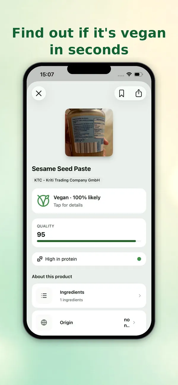 Vegan Oasis screenshot: Find out if it's vegan in seconds