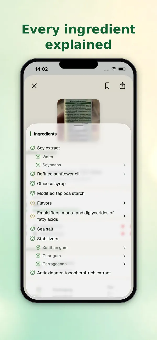 Vegan Oasis screenshot: Every ingredient explained