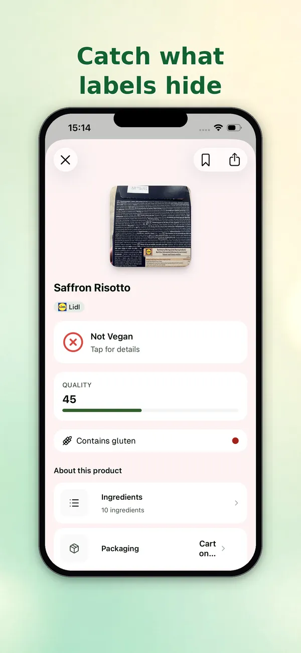 Vegan Oasis screenshot: Catch what labels hide