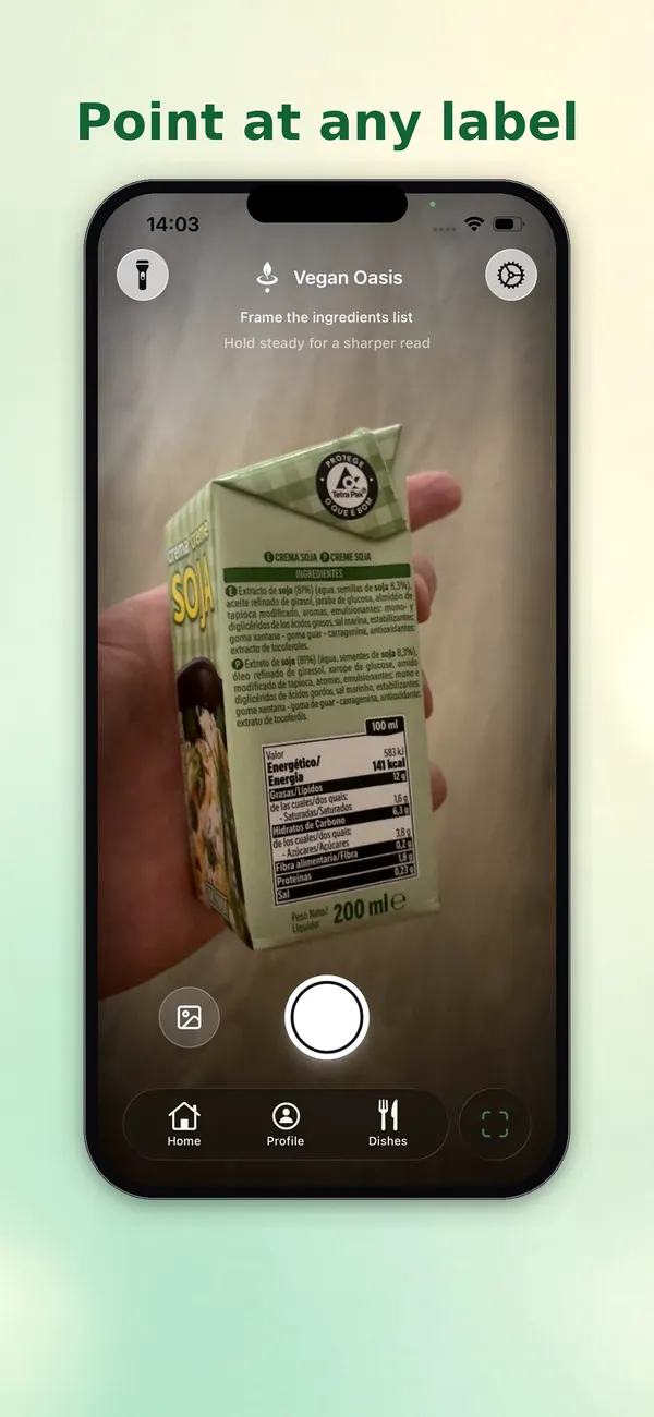 Vegan Oasis screenshot: Point at any label