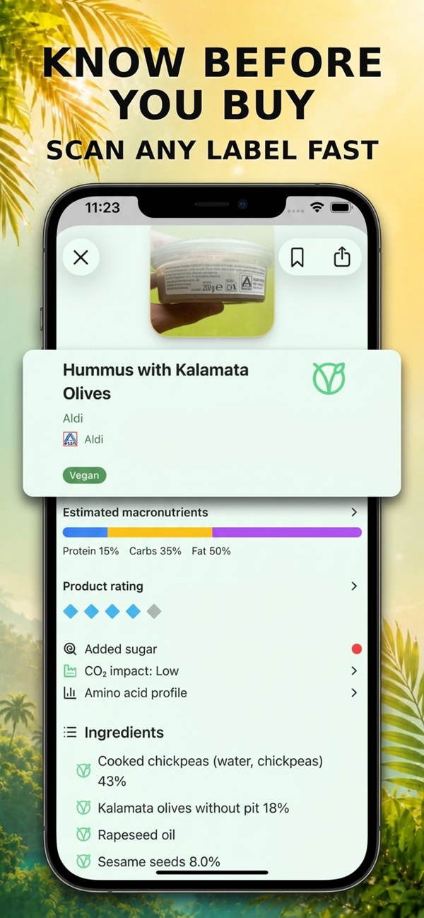 Vegan Oasis screenshot: scan a label