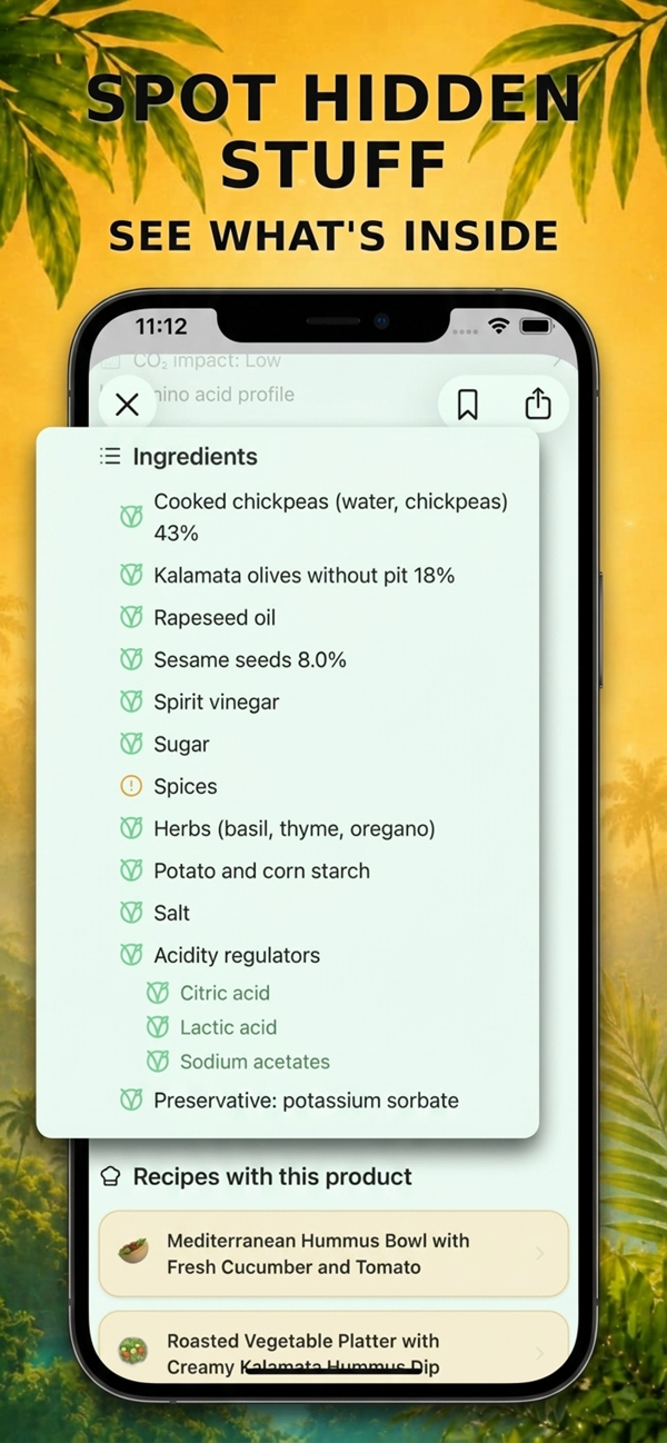 Vegan Oasis screenshot: ingredient details
